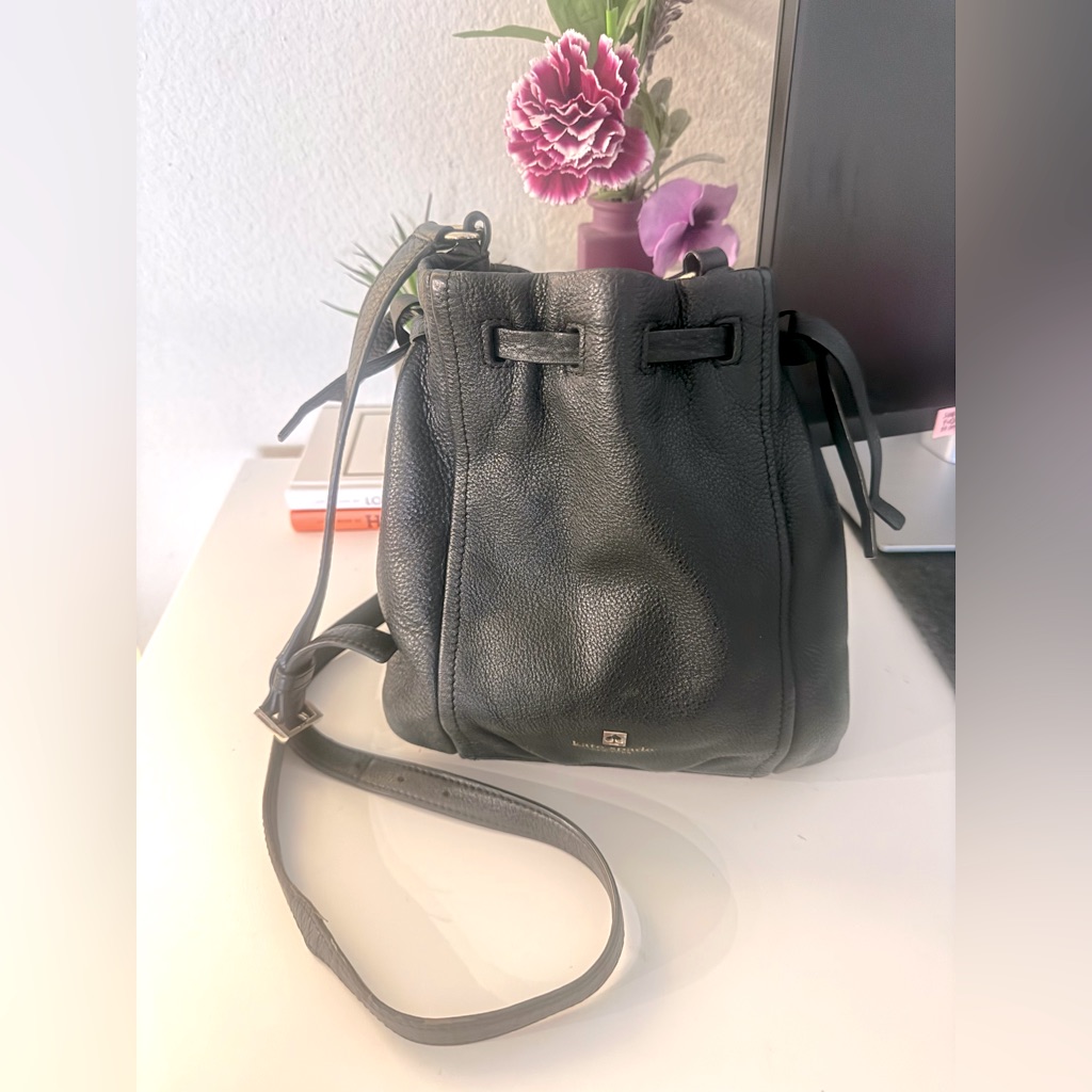 Kate Spade New York Leather Crossbody Black Bucket Bag Purse